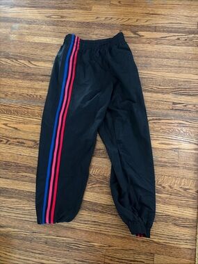Women’s Black Track Pants with Pink & Blue Side Stripes